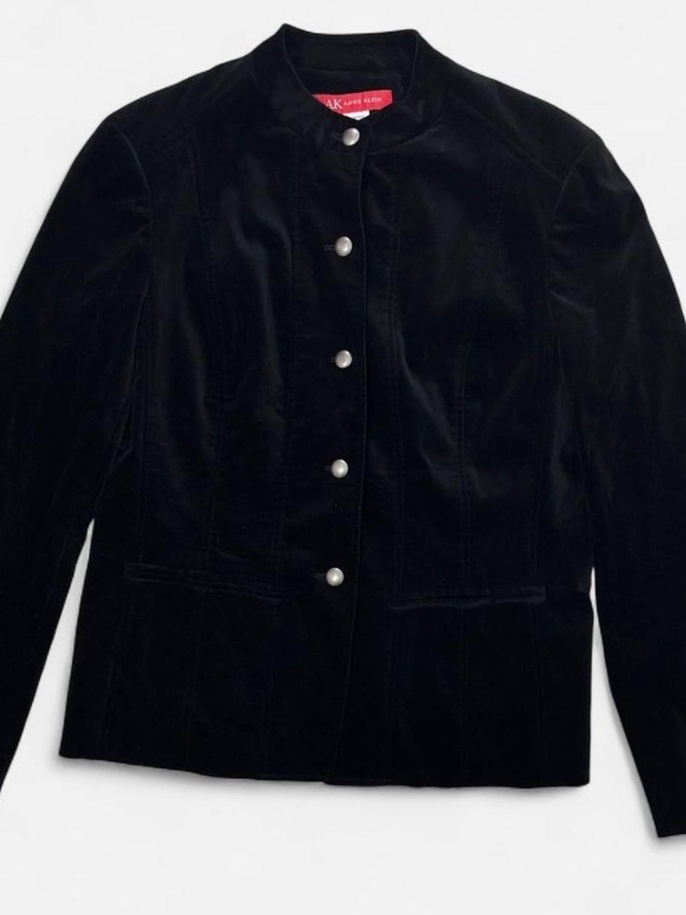 Anne Klein Black Velvet Pearl-Button Blazer